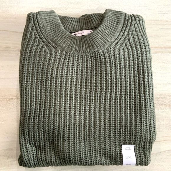 NWT! Olive Green Balloon Sleeve Crew Neck Sweater By SO (Sonoma) Size XXL - Picture 1 of 8